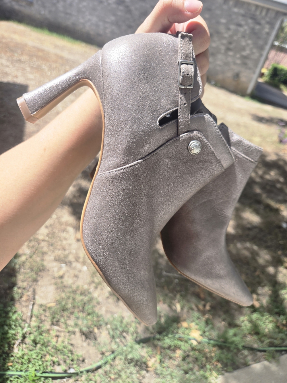 Vince Camuto Taupe Suede Pointed-Toe Ankle Booties